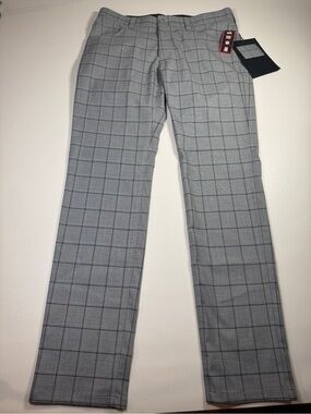 NWT Bertini AKTIV Performance Pants Men’s Size 34 Gray Plaid Stretch Golf Travel